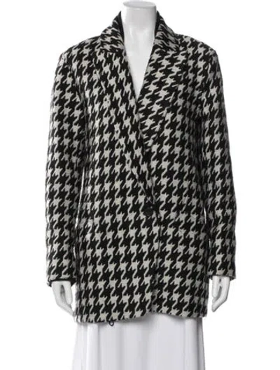 Pre-owned Theory Virgin Wool Houndstooth Print Coat In Black