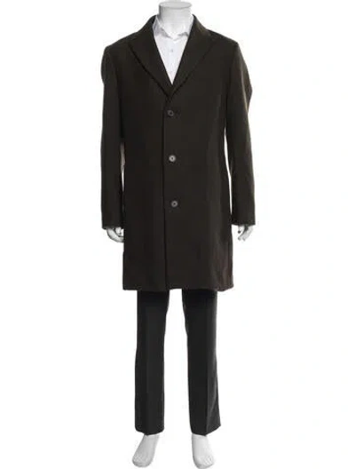 Pre-owned Theory Virgin Wool Overcoat In Green