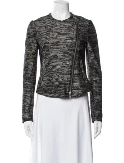 Pre-owned Theory Virgin Wool Patterned Biker Jacket In Black