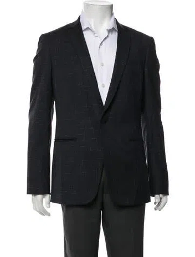 Pre-owned Theory Virgin Wool Patterned Blazer In Blue