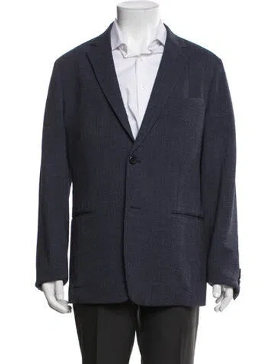 Pre-owned Theory Virgin Wool Patterned Blazer In Blue