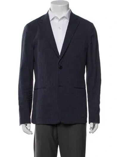 Pre-owned Theory Virgin Wool Patterned Blazer In Blue