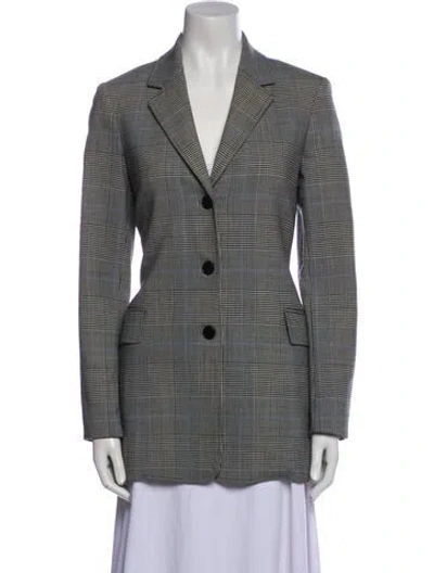 Pre-owned Theory Virgin Wool Plaid Print Blazer In Black