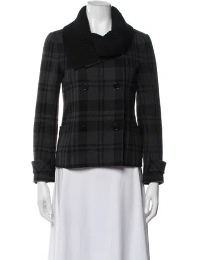 Pre-owned Theory Virgin Wool Plaid Print Blazer In Black