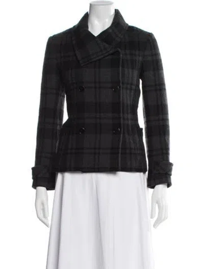 Pre-owned Theory Virgin Wool Plaid Print Blazer In Black