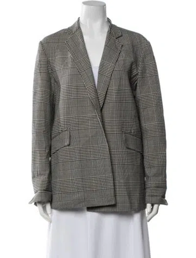 Pre-owned Theory Virgin Wool Plaid Print Blazer In Black