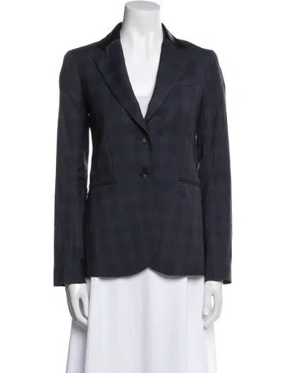 Pre-owned Theory Virgin Wool Plaid Print Blazer In Blue