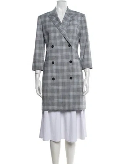 Pre-owned Theory Virgin Wool Plaid Print Blazer In Blue