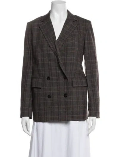 Pre-owned Theory Virgin Wool Plaid Print Blazer In Brown