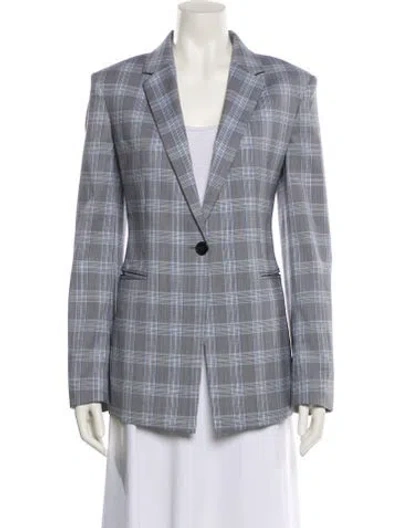Pre-owned Theory Virgin Wool Plaid Print Blazer In Gray