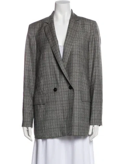 Pre-owned Theory Virgin Wool Plaid Print Blazer In Gray