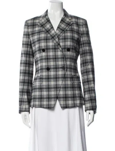 Pre-owned Theory Virgin Wool Plaid Print Blazer In Gray