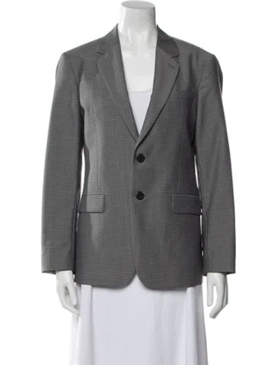 Pre-owned Theory Virgin Wool Plaid Print Blazer In Gray