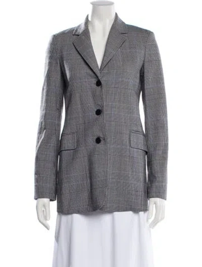 Pre-owned Theory Virgin Wool Plaid Print Blazer In Gray