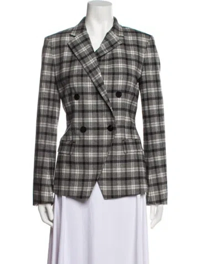 Pre-owned Theory Virgin Wool Plaid Print Blazer In Gray