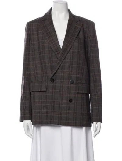 Pre-owned Theory Virgin Wool Plaid Print Blazer In Gray