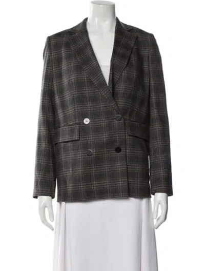 Pre-owned Theory Virgin Wool Plaid Print Blazer In Gray