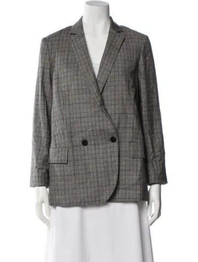Pre-owned Theory Virgin Wool Plaid Print Blazer In Gray