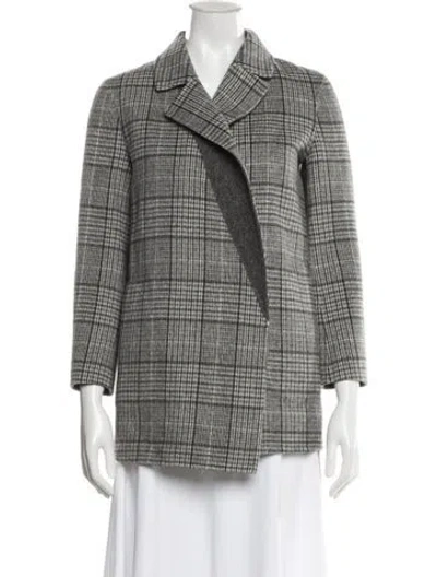 Pre-owned Theory Virgin Wool Plaid Print Blazer In Gray