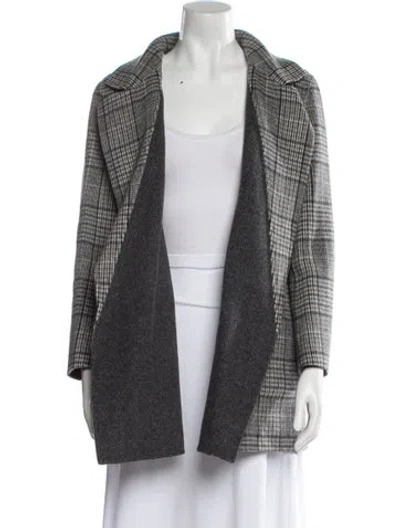 Pre-owned Theory Virgin Wool Plaid Print Blazer In Gray