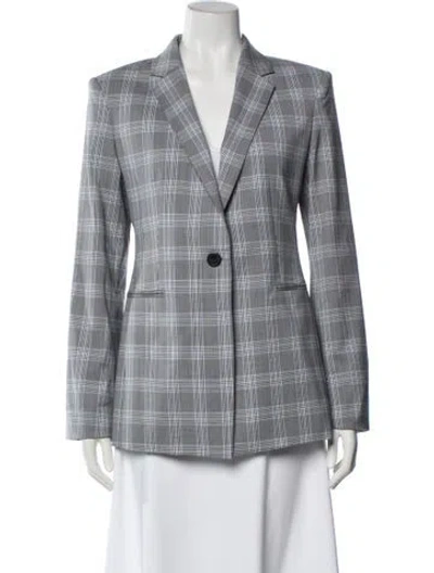 Pre-owned Theory Virgin Wool Plaid Print Blazer In Gray