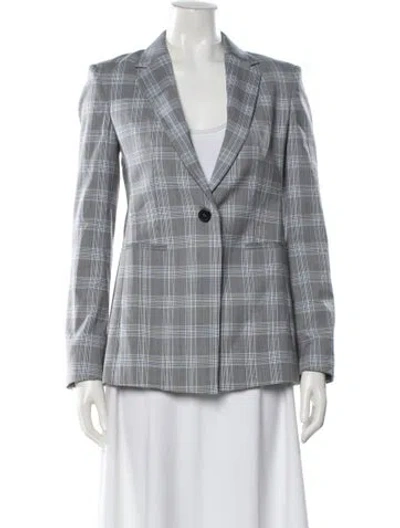 Pre-owned Theory Virgin Wool Plaid Print Blazer In Gray