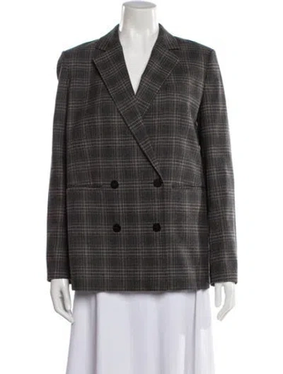 Pre-owned Theory Virgin Wool Plaid Print Blazer In Gray