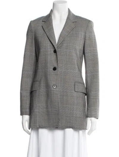 Pre-owned Theory Virgin Wool Plaid Print Blazer In Gray