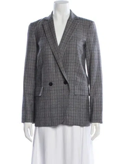 Pre-owned Theory Virgin Wool Plaid Print Blazer In Gray