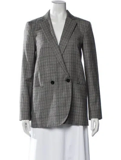 Pre-owned Theory Virgin Wool Plaid Print Blazer In Gray