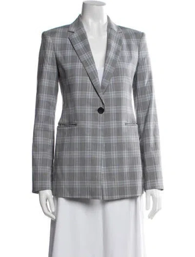 Pre-owned Theory Virgin Wool Plaid Print Blazer In Gray
