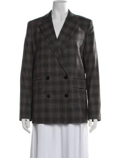 Pre-owned Theory Virgin Wool Plaid Print Blazer In Gray