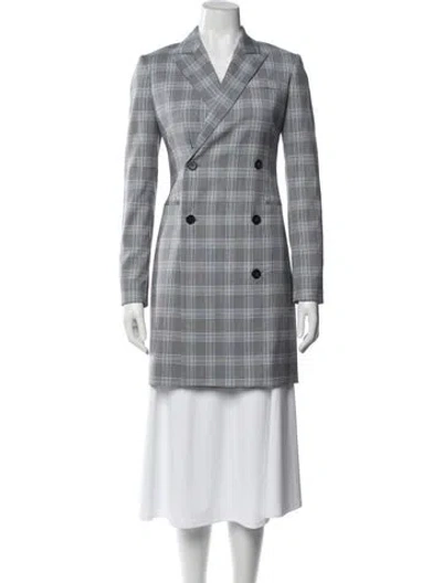 Pre-owned Theory Virgin Wool Plaid Print Blazer In Gray