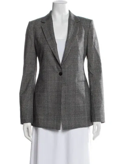 Pre-owned Theory Virgin Wool Plaid Print Blazer In Grey