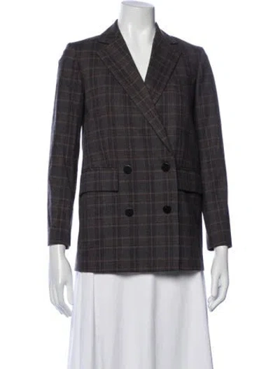 Pre-owned Theory Virgin Wool Plaid Print Blazer In Grey