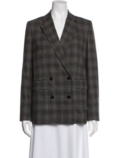 Pre-owned Theory Virgin Wool Plaid Print Blazer In Grey