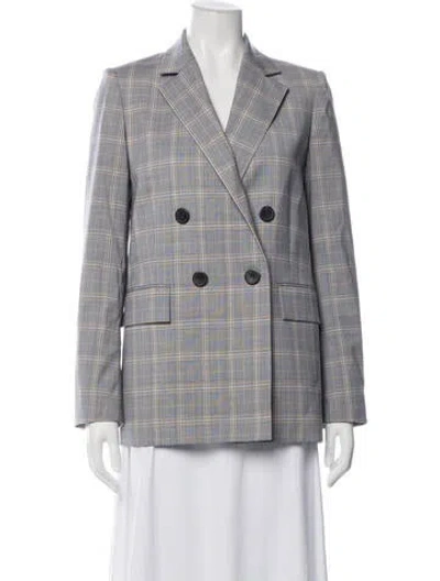 Pre-owned Theory Virgin Wool Plaid Print Blazer In Grey