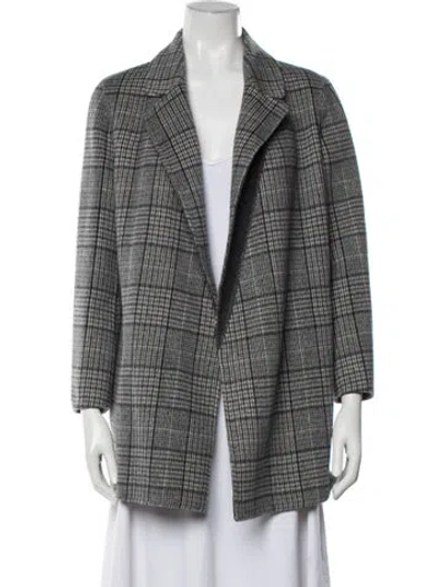 Pre-owned Theory Virgin Wool Plaid Print Blazer In Grey