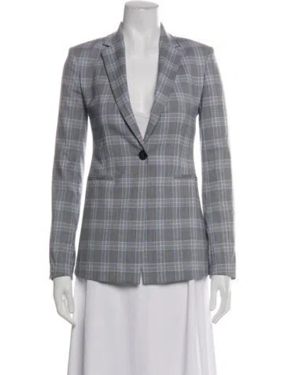 Pre-owned Theory Virgin Wool Plaid Print Blazer In Grey