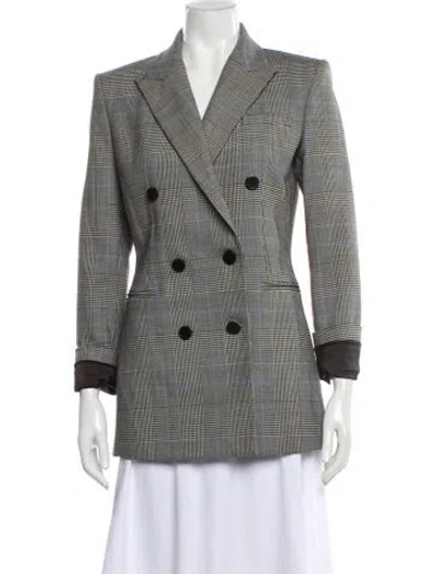 Pre-owned Theory Virgin Wool Plaid Print Blazer In Neutral