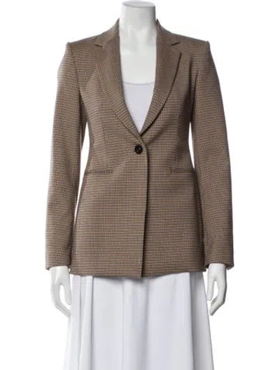 Pre-owned Theory Virgin Wool Plaid Print Blazer In Neutral