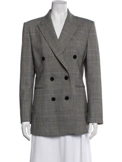 Pre-owned Theory Virgin Wool Plaid Print Blazer In Neutral