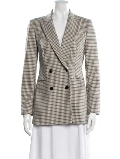 Pre-owned Theory Virgin Wool Plaid Print Blazer In Neutral