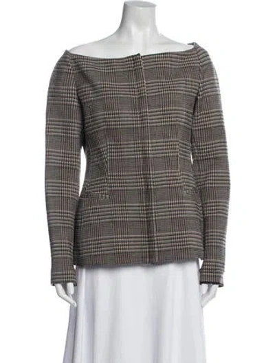 Pre-owned Theory Virgin Wool Plaid Print Blazer In Neutral
