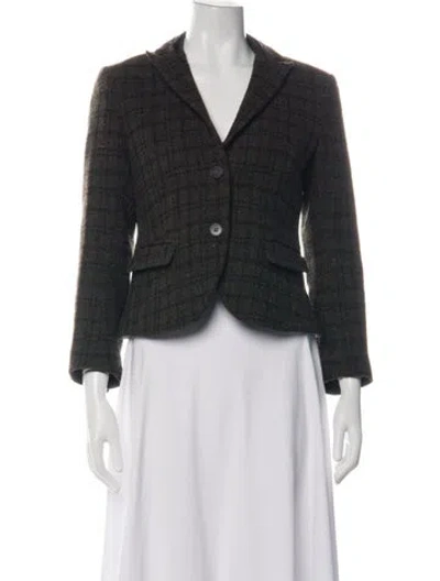 Pre-owned Theory Virgin Wool Plaid Print Blazer In Purple