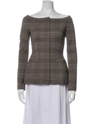 Pre-owned Theory Virgin Wool Plaid Print Blazer W/ Tags In Brown