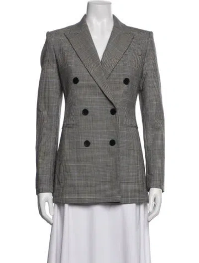 Pre-owned Theory Virgin Wool Plaid Print Blazer W/ Tags In White