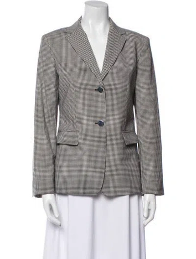 Pre-owned Theory Virgin Wool Plaid Print Blazer In White