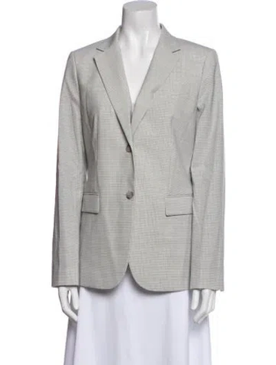 Pre-owned Theory Virgin Wool Plaid Print Blazer In White