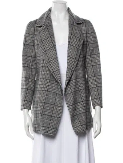 Pre-owned Theory Virgin Wool Plaid Print Blazer In White
